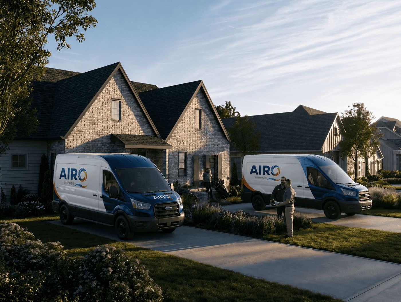 Camions Airo Énergie devant des résidences